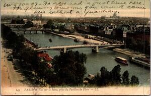 Seine River in Paris Viewed From Pavillon de Flor 1907 Vintage Postcard SP17-14